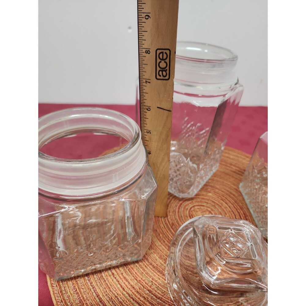 VintageKoeze's Apothecary/Cannister Jars W Gaskets Set Of 3Diamond Pattern 1980s - Picture 5 of 12